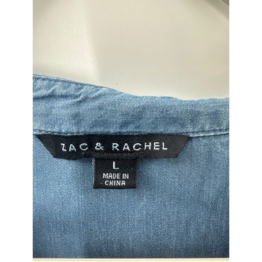 Zac & Rachel Womens Blue Denim Tunic Top 3/4 Sleeve Button Back L NWT - Picture 2 of 7